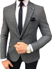 Plaid Blazer - Windowpane Blazer - Grey Blazer