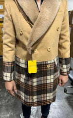 Mens Plaid Overcoat - Peacoat - Plaid Topcoats Tan