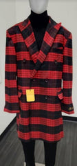 Mens Plaid Overcoat - Peacoat - Plaid Topcoats Red ~ Black