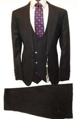 Mens 2 Button Notch Label Modern Fit Suits Black