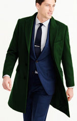 Mens Carcoat - Hunter Green Three Quarter Peak Lapel Topcoat