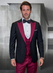 Statement Fashion Tuxedo Suit Mens Burgundy Two Tone Trendy Tux