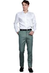 Mens Flat Front Pants - Plaid Pants - Slim Fit Pants - Windowpane Pant - Mint