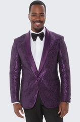 Purple Paisley Tuxedo Jacket Slim Fit