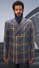 Mens Peacoat - Plaid Overcoats - Carcoat Blue