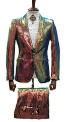 Rose Gold Sequin Suit - Shiny Prom Tuxedo Slim Fit Suit