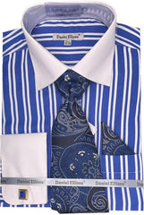 Mens Royal Blue Striped Dress Shirt Set