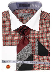 Mens Red Plaid Dress Shirt Set