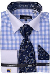 Mens Light Blue Check Dress Shirt