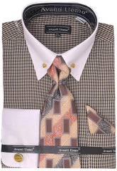 Mens Beige Houndstooth Dress Shirt