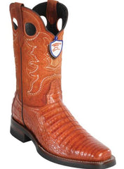 Mens Wild West Caiman Belly Skin Rodeo Toe Boot Cognac