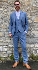 Mens Light Blue Tweed Suit - Groom Tweed Wedding Suit