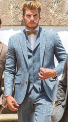 Mens Light Blue Tweed Suit - Groom Tweed Wedding Suit