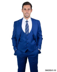 Mens One Button Peak Lapel Expandable Waist Suit Indigo