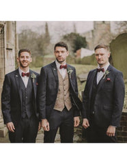 Groomsmen Tweed Suit - Black Herringbone Western Suit