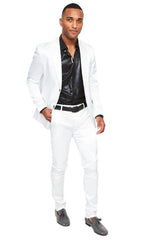 White Shiny Suit - Flashy Sateen Suit - Bright Color