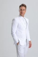 SKU#JA61389 Seersucker Suit - Summer Suit - Cotton Suit - White