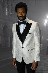 Cream Suit - Ivory Tuxedo - Off White Paisley Suit - Floral Tuxedo - Wedding Tuxedo