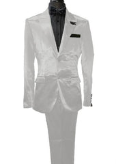 Mens Shiny Blazer - White Sateen Vested Suit