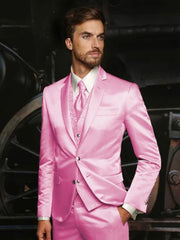 Mens Shiny Blazer - Light Pink Sateen Vested Suit