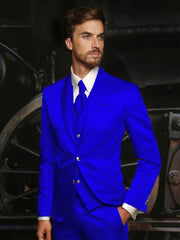 Mens Shiny Blazer - Royal Blue Sateen Vested Suit