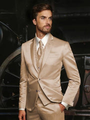 Mens Shiny Blazer - Tan Sateen Vested Suit