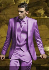 Mens Shiny Blazer - Lavender Sateen Vested Suit