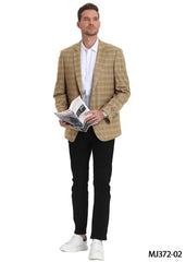 Wool Sport Coat - Plaid Blazer - Windowpane Blazer - Camel