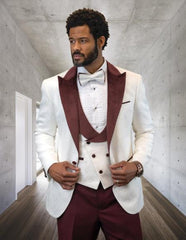 Statement Suits White ~ Burgundy