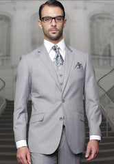 Mens Suits Regular Fit - Wool Suit - Pleated Pants - Gray Suit