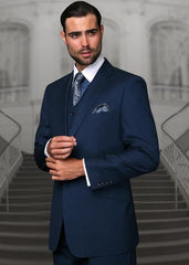 Mens Suits Regular Fit - Wool Suit - Pleated Pants - Indigo Blue Suit