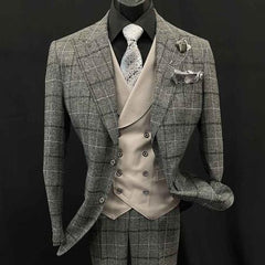 Mens Two Button Peak Lapel Gray Suit