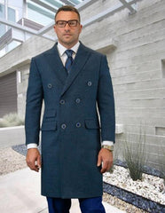 Statement Double Breasted Indigo Overcoat