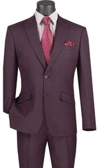 Plaid Suits - Windowpane Burgundy Suit - Peak Lapel Style