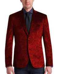 Red Velvet Blazer - Paisley Sport Coat - Slim Fit