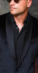 Black Velvet Blazer - Glitter Sequin Lapel Sport Coat For Men