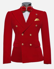 Red Velvet Blazer - Double Breasted Blazer For Men