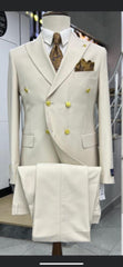 Mens Double Breasted Suits Gold Buttons - 100% Wool Light Tan Suit - Double Breasted Blazer