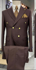 Mens Double Breasted Blazer - Wool Brown Sport Coat With Gold Buttons