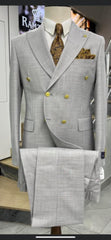 Mens Double Breasted Blazer - Wool Light Grey Sport Coat With Gold Buttons