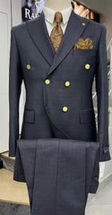 Mens Double Breasted Blazer - Wool Navy Blue Sport Coat With Gold Buttons