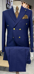 Mens Double Breasted Blazer - Wool Royal Blue Sport Coat With Gold Buttons