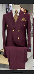 Mens Double Breasted Blazer - Wool Burgundy Sport Coat With Gold Buttons