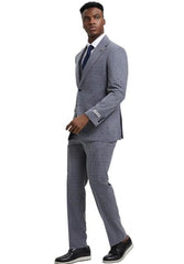 Stacy Adams Notch Lapel Grey Plaid Mens Suit