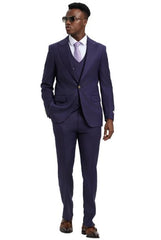 Stacy Adams Peak Lapel Purple Plaid Mens Suit