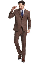 Stacy Adams 2 Button Brown Plaid Mens Suit