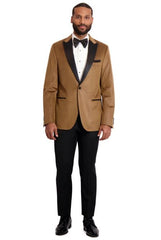 Mens Goldish Brown Blazer - Velvet Tuxedo - Mens Dinner Jacket