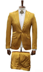 Mens Single Breast Suit Gold