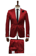 Mens Single Breast Suit Burgundy