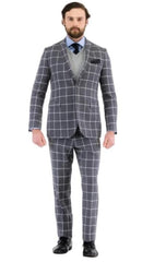 Big and Tall Suit - Plaid Suit - 1920s Gangster Grey Suit